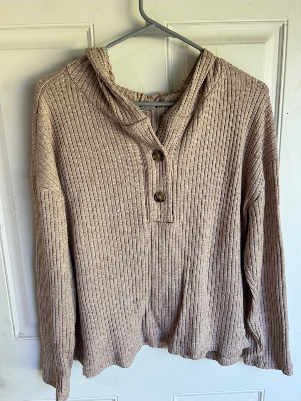 Loft Ribbed Hooded Pullover Sweater - Taupe